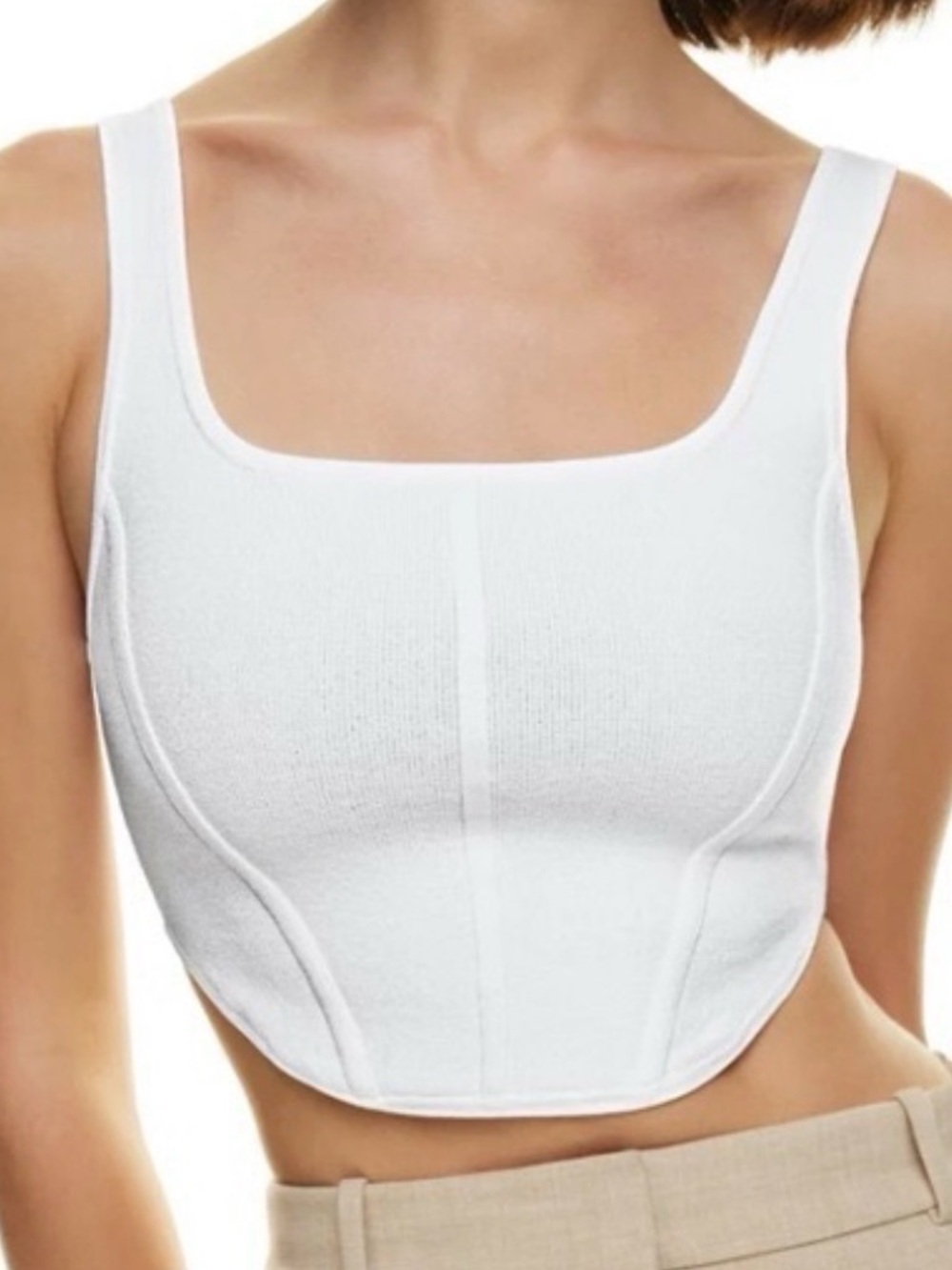 Aritzia Babaton Sculpt Knit‎ Bustier Tank White Size L Cropped Corset Top